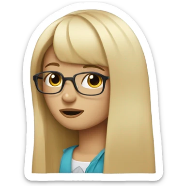 Girl blonde straight hair with bangs and glasses crying with a suitcase sticker