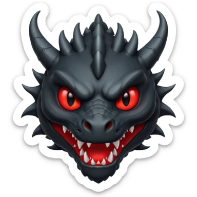 iOS sticker, dark fantasy, dragon head, black skin, red eyes, red mouth, minimal, flat sticker