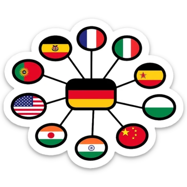 languages translation symbol with multiple flags sticker