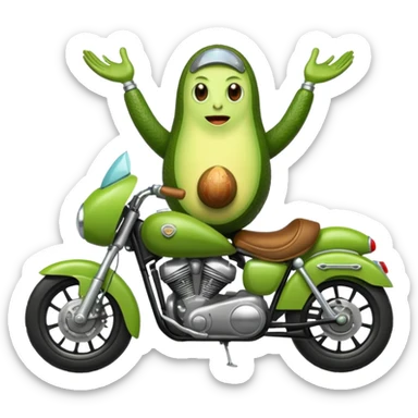 Aguacate con piernas manos y una moto sticker