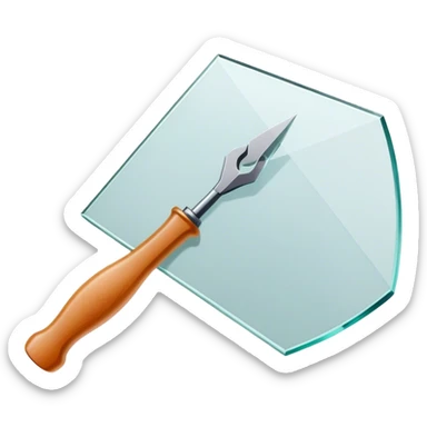 Glass carving icon, piece of glass being etched with carving tools, fine lines and patterns on the glass surface, glass cutter, minimalistic style, clean lines, transparent background. sticker