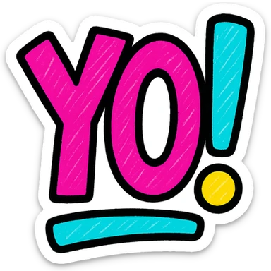 the word 'YO!' in purple, handwritten style, fun and easy to read sticker