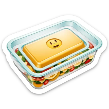 vacuum sealed food tray with visible food inside, simple, clear sticker