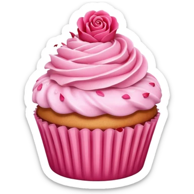 Pink cupcake with rose petal pieces  sticker