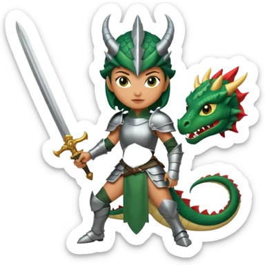 Fierce Latina in armor with a sword cutting off the head of a dragon sticker