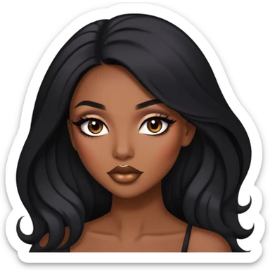 pretty brown skin, long hair, baddie with makeup sticker