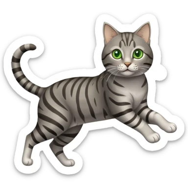 Gray tabby cat with green eyes prancing sticker