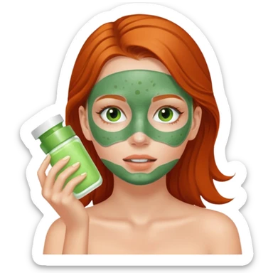 White girl with freackles doing skincare mask sticker
