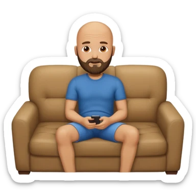 Bald man with beard sitting alone on a couch sticker