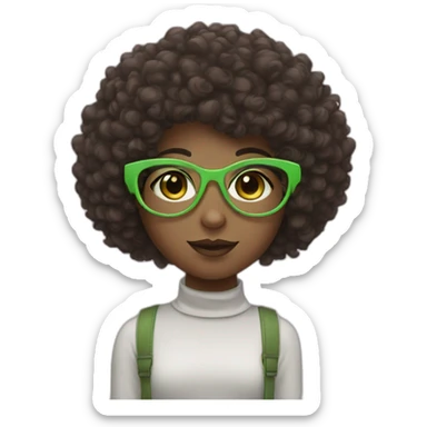 Girl with pink glasses green eyes and afro dark brown curly hair fringe sticker