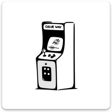 A hand-drawn arcade machine with sketchy joystick and game elements sticker