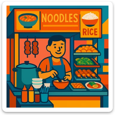 Hawker food stall, colorful and inviting sticker
