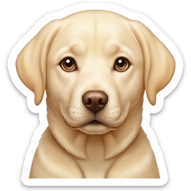 Cinematic Noble Cream Labrador Portrait Emoji, Poised and regal, with a strong, athletic build and a smooth, well-groomed cream Fur, deep-set soulful warm eyes, Simplified yet sharp and sophisticated features, highly detailed, glowing with a soft, dignified glow, high shine, intelligent and gentle, stylized with an air of grace, focused and attentive, soft glowing outline, capturing the essence of a watchful and loving companion, so majestic it feels as though it could bound out of the screen with effortless authority! sticker