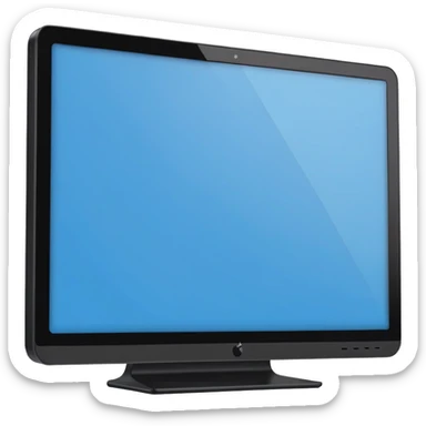 a side profile view of the back of a Black and blue and white PC screen, back facing forward  sticker