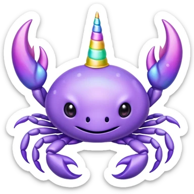 a cute purple crab with a unicorn horn. the crab shouldn't have a face sticker