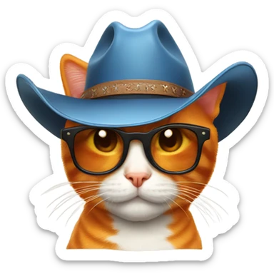 orange cat with sunglasses and a cowboy hat sticker