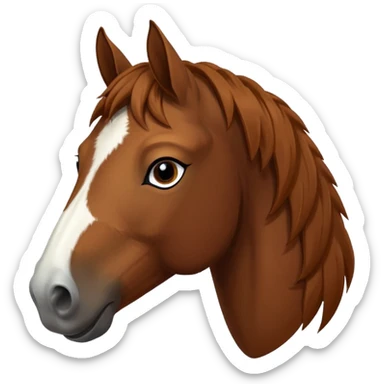 Head of a sorrel horse with a wide white blaze from his forehead, under his forelock, running down his face and under his muzzle, facing forward. sticker