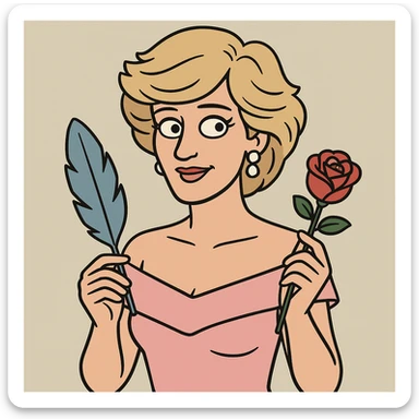 Princess Diana pink dress a red rose a holding blue feather  sticker