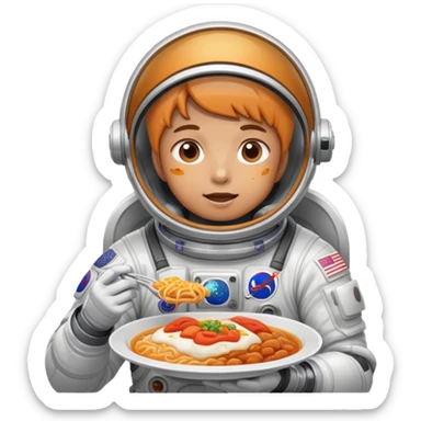 A person in a spacesuit eating Korean food sticker