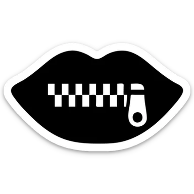 solid filled icon of a closed mouth with a zipper, minimalist sticker