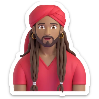 Brownskin man with long brown dreadlocks 
red t-shirt 
white turban 
expression is in love 
his eyes mouth open  sticker