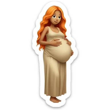 Tan girl with long orange hair holding pregnant stomach sticker