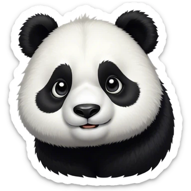 Cinematic Cute Panda Portrait Emoji, Head tilted playfully and inquisitively, featuring a fluffy, contrasting Fur of black and white with a charming expression and round, sparkling eyes filled with curiosity, Simplified yet irresistibly adorable features, highly detailed, glowing with a warm, friendly glow, high shine, affectionate and playful, stylized with a touch of bamboo whimsy, bright and endearing, soft glowing outline, capturing the essence of a mischievous yet loving panda, so playful it feels like it could roll out of the screen and into your arms! sticker