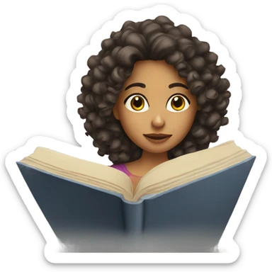 latina with curly hair reading sticker
