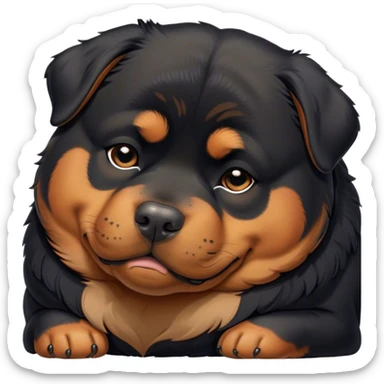 Cinematic Chubby Sleeping Rottweiler Portrait Emoji, Chubby and serene, with a robust, adorable build and a soft, plush black fur with tan markings, eyes gently closed in peaceful slumber, Simplified yet irresistibly endearing features, highly detailed, glowing with a gentle, dreamy glow, high shine, relaxed and content, stylized with a touch of whimsy, bright and heartwarming, soft glowing outline, capturing the essence of a blissfully sleepy guardian, so comically serene it feels like it could roll out of the screen and snore with adorable charm! sticker