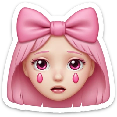 heart eyes emoji but crying pink bow tears sticker