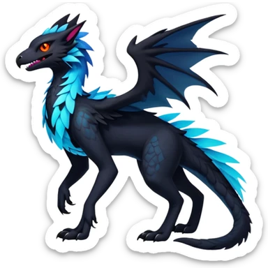 Black Dark Exotic Beaked Feathery Nocturnal Neon-glowing Abyssal Nightly Abyss-Cat-Gryphon-Salandit-Nargacuga-Silvally-Vernid-Sergal-Fakémon-Hybrid-Creature (full body) sticker