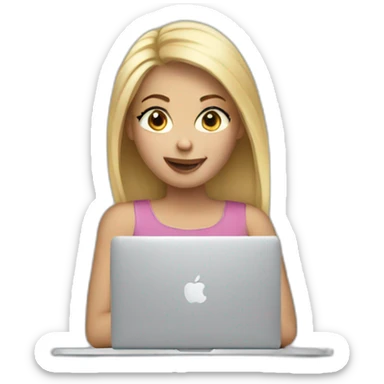 blonde girl using macbook sticker