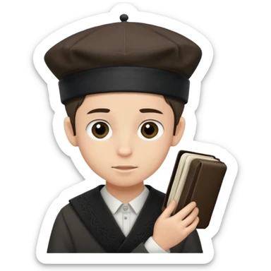 a boy with kippa and not a hat putting on tefillin sticker