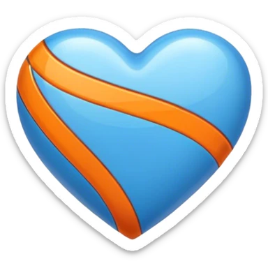 Glossy blue heart with straight orange athletic stripes going down the side sticker