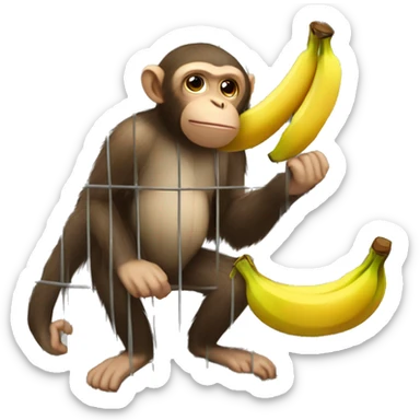 Monkey in a cage. Can't reach the banana.  4к sticker