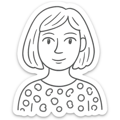 A blonde woman with green eyes and a bob haircut, wearing a green leopard print blouse sticker