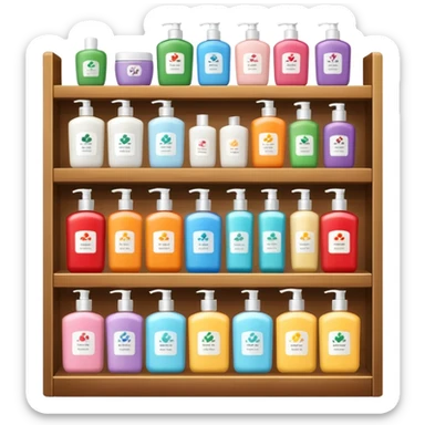 Japanese shampoo displayed on a storage shelf, arranged with horizontal variation and vertical consistency. sticker