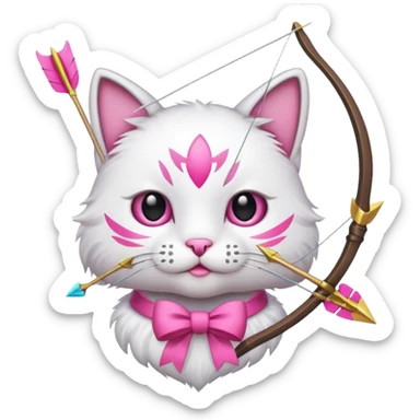 Emoji cat head white emoji with pink bow and arrow sticker