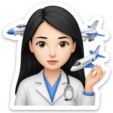 Femme cheveux long noir travaille dans le domaine de l'aéronautique sourcils fournis sticker