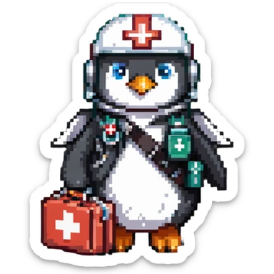 penguin medic with first aid kit and helmet sticker