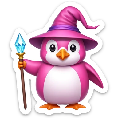 Pink penguin wizard sticker