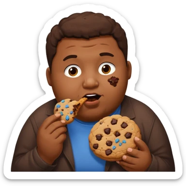 Obese brown man eating chocolate cookie  sticker