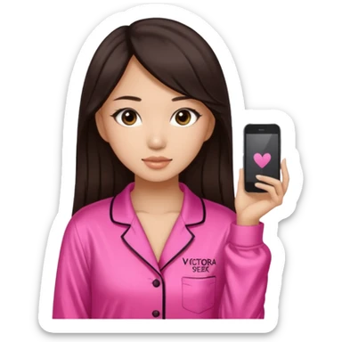 IT Girl, Asian, dark brown hair color, with big brown eyes, wearing Victoria's Secret pajamas sticker