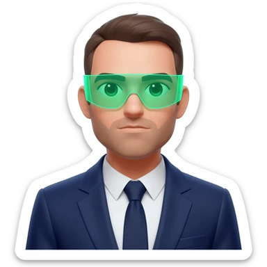 portrait of a man in a suit wearing futuristic green glasses sticker