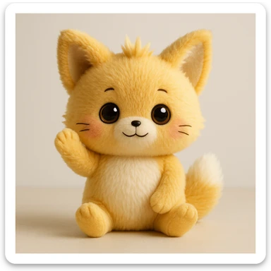 Create a photorealistic image of the chiikawa character in a waving pose with soft shadows and a minimal background. Maintain the photorealistic style and subtle details. sticker