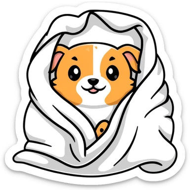 adorable puppy wrapped in a soft blanket sticker