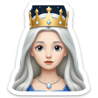 White silver Long Haired Women, Queen with crown — soft expression, moonlight tone sticker