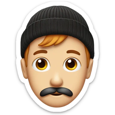 whiney eyes cute big eyes with black beanie and ginger mustach sticker