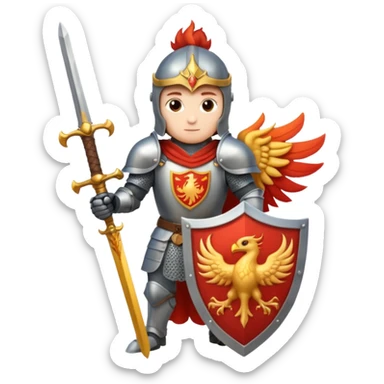 Knight with shield and sword.  Shield has a phoenix on it sticker