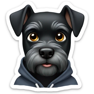 Black schnauzer wearing a hoodie sticker